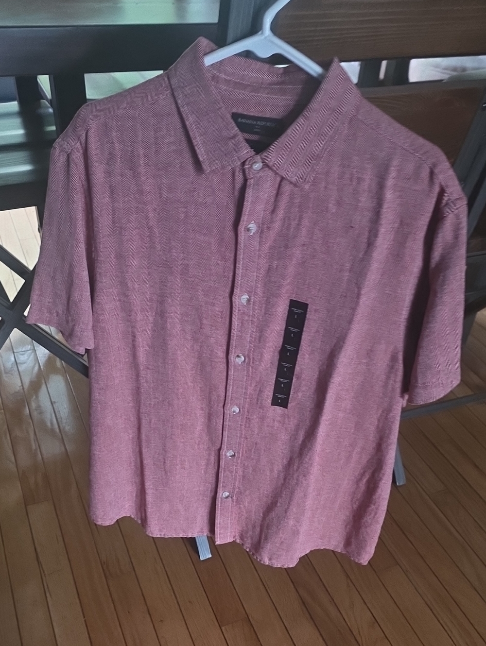 Banana Republic Large Short-Sleeve Linen Button-Up Shirt - Dusty Rose, Salmon